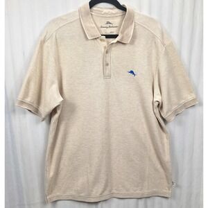 Tommy Bahama Mens Emfielder Polo Shirt Beige Supima Cotton Marlin Logo Large